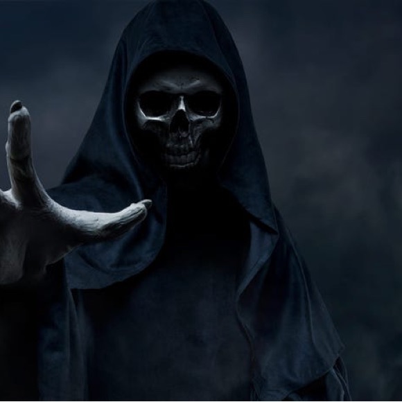 Death Hood Mask With Face Ripped Down The Middle. Black Fabric Back - Picture 8 of 8